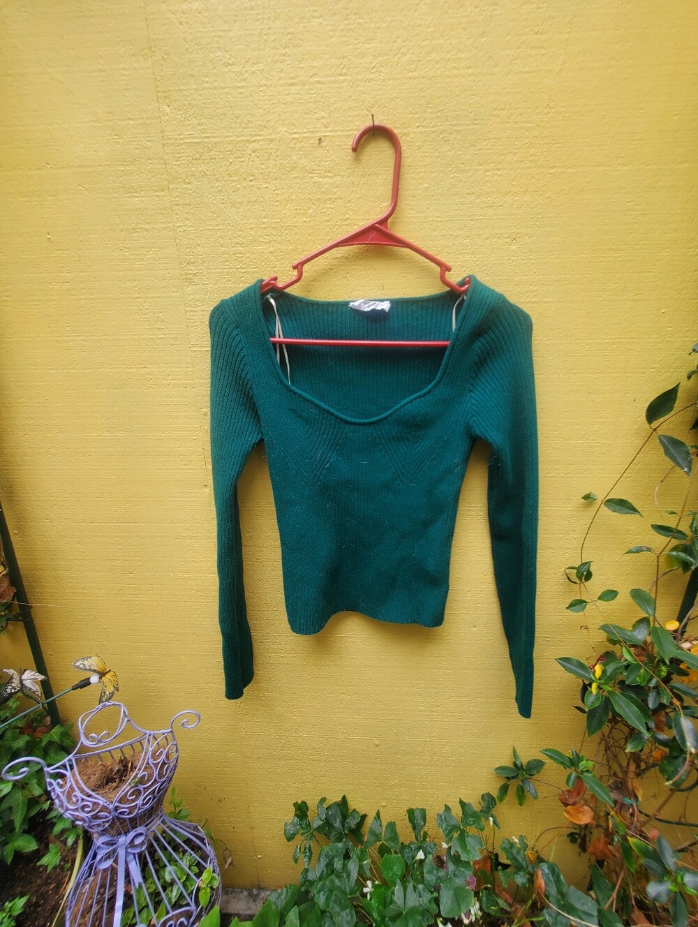 Double Zero Dark Green Ribbed Scoop Neck Sweater
